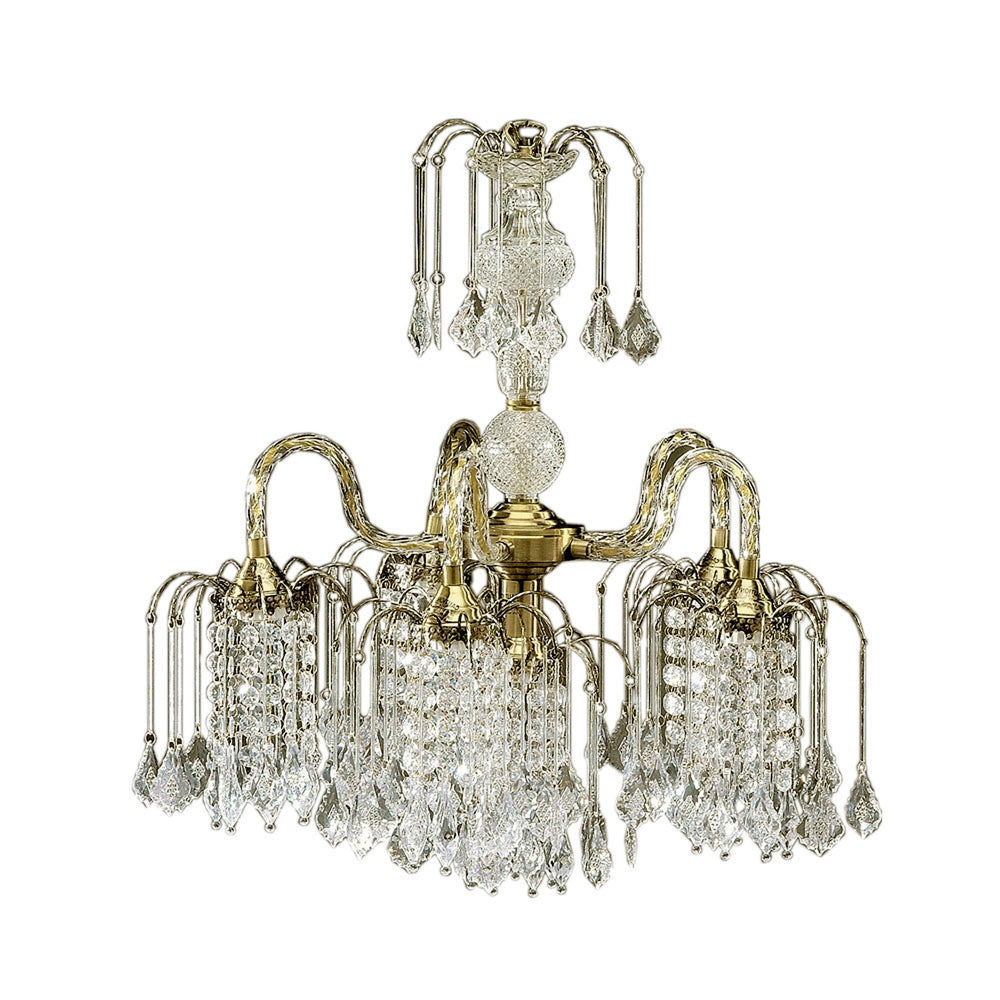 Homeroots Two Tier Crystal And Brass Hanging Chandelier Light   468885