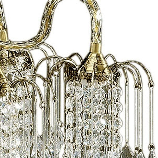 Homeroots Two Tier Crystal And Brass Hanging Chandelier Light   468885