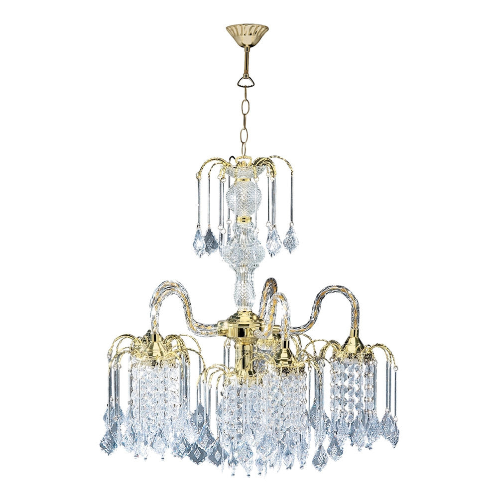 Homeroots Two Tier Crystal And Gold Hanging Chandelier Light   468886