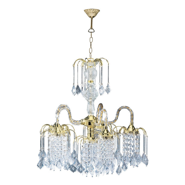 Homeroots Two Tier Crystal And Gold Hanging Chandelier Light   468886