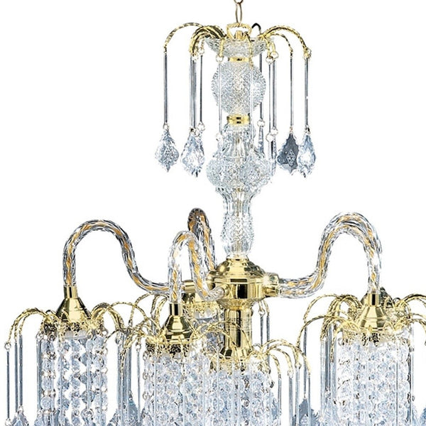 Homeroots Two Tier Crystal And Gold Hanging Chandelier Light   468886