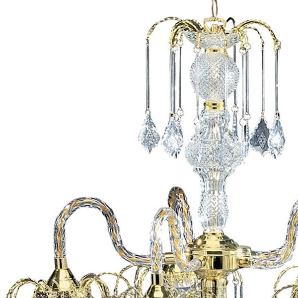 Homeroots Two Tier Crystal And Gold Hanging Chandelier Light   468886
