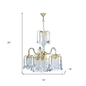 Homeroots Two Tier Crystal And Gold Hanging Chandelier Light   468886