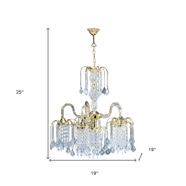 Homeroots Two Tier Crystal And Gold Hanging Chandelier Light   468886
