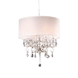 Homeroots Glam Silver Crystals And White Shade Chandelier   468887