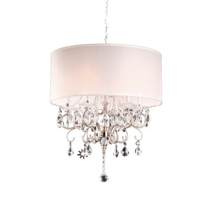 Homeroots Glam Silver Crystals And White Shade Chandelier   468887