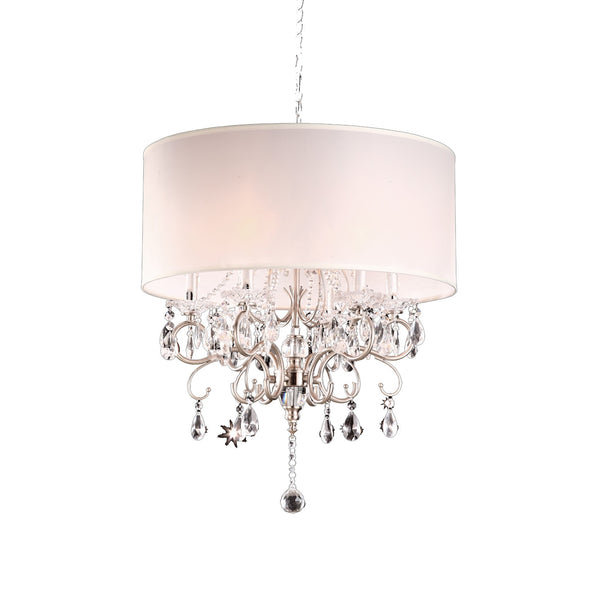 Homeroots Glam Silver Crystals And White Shade Chandelier   468887