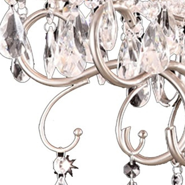 Homeroots Glam Silver Crystals And White Shade Chandelier   468887