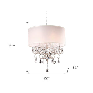 Homeroots Glam Silver Crystals And White Shade Chandelier   468887