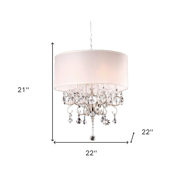 Homeroots Glam Silver Crystals And White Shade Chandelier   468887