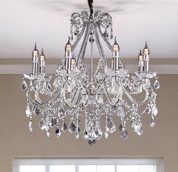 Homeroots Candle Style Empire Eight Light Transparent Glass Led Ceiling Light   468888