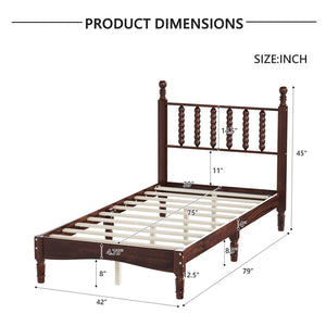 English Elm Twin Rubberwood Platform Bed Gourd Headboard Retro Bohemian Bedroom Slat Base Walnut N733P427029D