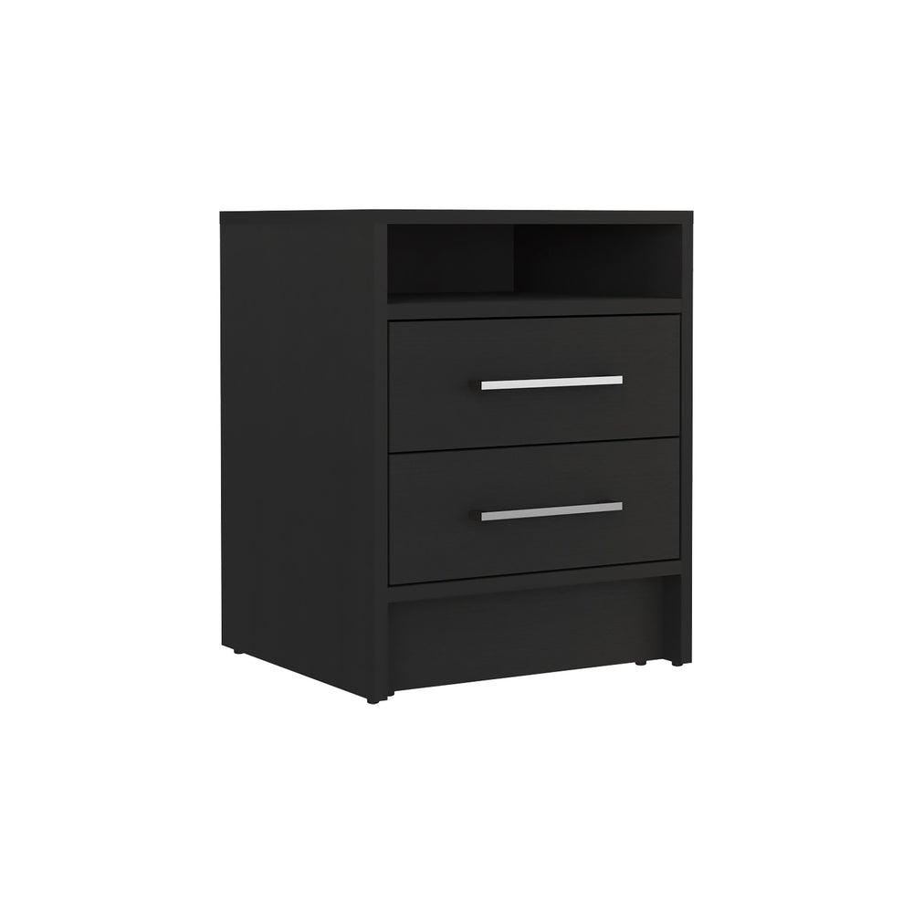English Elm Greter Two-Drawer Nightstand with Open Shelf, Compact 24" Height, Modern Scratch-Resistant Top and Ample Storage Black 28 L x 20.5 W x 5.5 H B200P240254