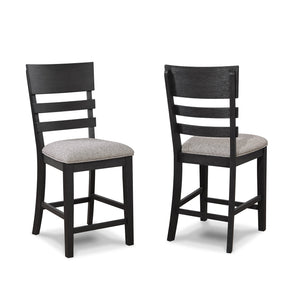English Elm 2pc Counter Height Dining Chairs Upholstered Ladder Back Seat Black Gray Wooden Frame Set B011P261223