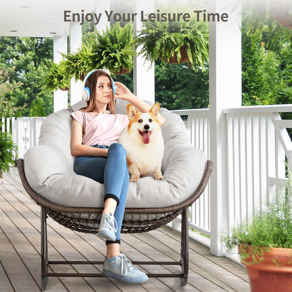 English Elm Outdoor Oversized Papasan Rocking Chair Antique Grey — Extra Wide 6" Cushion, Breathable Rattan Comfort W349P271998