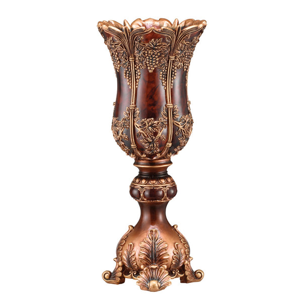 Homeroots 20" Brown And Red Floral Urn Polyresin Table Vase With Sculptural Details  Polyresin 468933