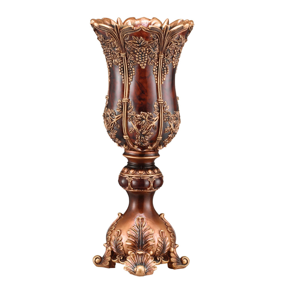 Homeroots 20" Brown And Red Floral Urn Polyresin Table Vase With Sculptural Details  Polyresin 468933