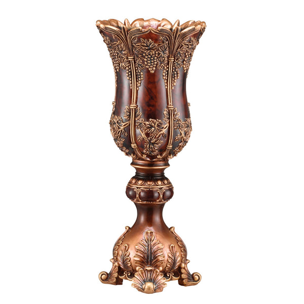 Homeroots 20" Brown And Red Floral Urn Polyresin Table Vase With Sculptural Details  Polyresin 468933