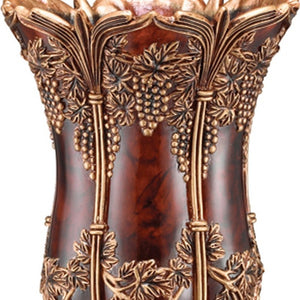 Homeroots 20" Brown And Red Floral Urn Polyresin Table Vase With Sculptural Details  Polyresin 468933