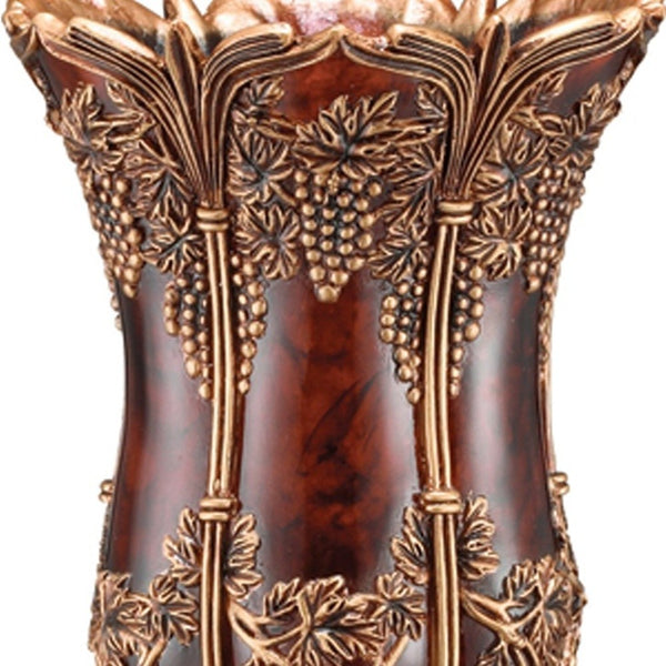 Homeroots 20" Brown And Red Floral Urn Polyresin Table Vase With Sculptural Details  Polyresin 468933