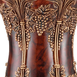 Homeroots 20" Brown And Red Floral Urn Polyresin Table Vase With Sculptural Details  Polyresin 468933