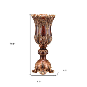 Homeroots 20" Brown And Red Floral Urn Polyresin Table Vase With Sculptural Details  Polyresin 468933