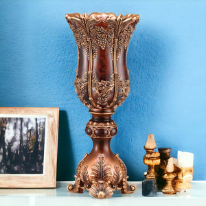 Homeroots 20" Brown And Red Floral Urn Polyresin Table Vase With Sculptural Details  Polyresin 468933