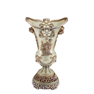 Homeroots 16" Green Bronze And Silver Floral Trumpet Polyresin Table Vase With Stones  Polyresin 468935