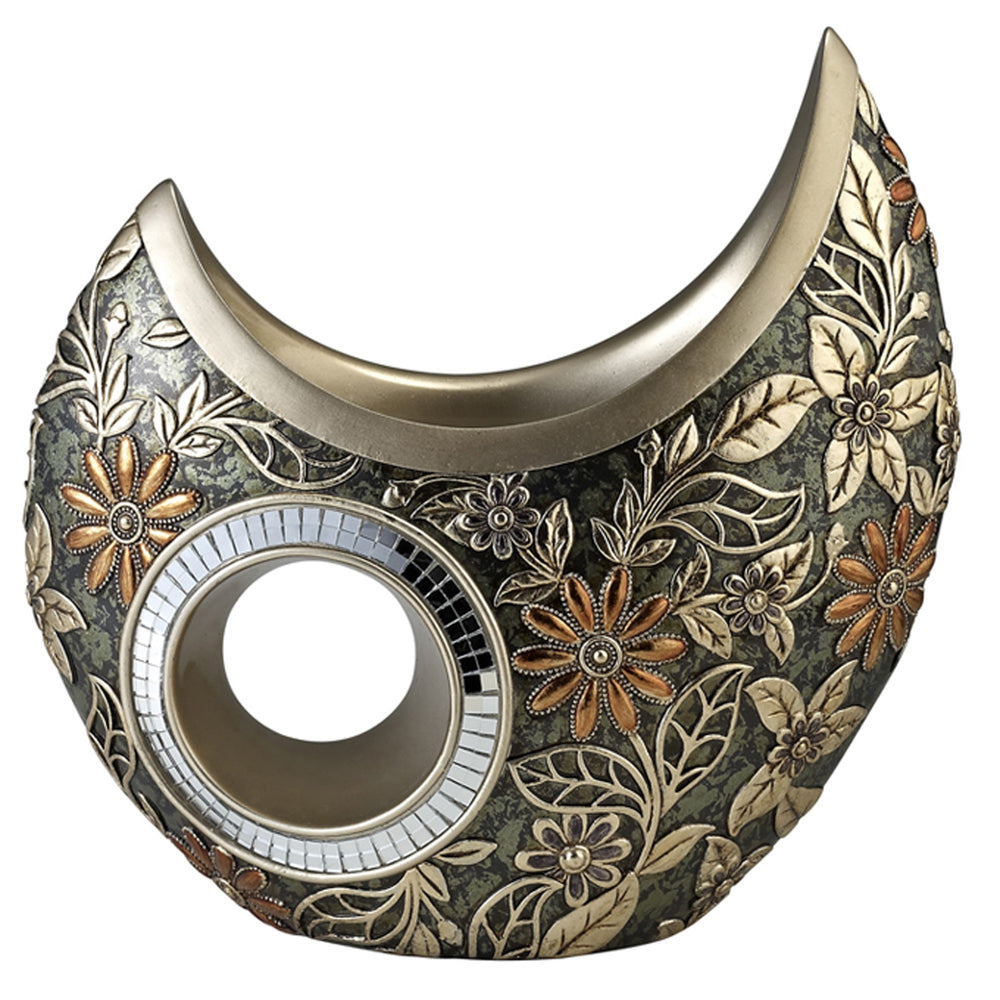 Homeroots 12" Polyresin Gold Floral Novelty Table Vase  Polyresin 468940