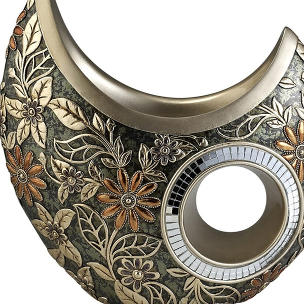 Homeroots 12" Polyresin Gold Floral Novelty Table Vase  Polyresin 468940