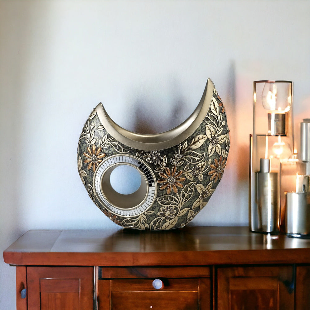 Homeroots 12" Polyresin Gold Floral Novelty Table Vase  Polyresin 468940