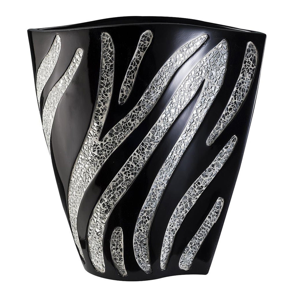 Homeroots 14" Black And Silver Striped Wavy Polyresin Table Vase  Polyresin 468943