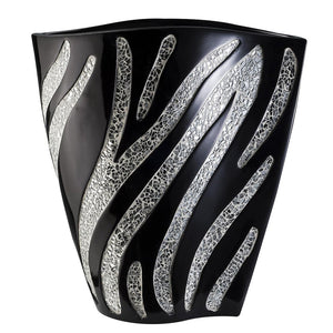 Homeroots 14" Black And Silver Striped Wavy Polyresin Table Vase  Polyresin 468943
