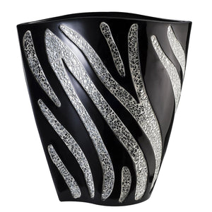 Homeroots 14" Black And Silver Striped Wavy Polyresin Table Vase  Polyresin 468943