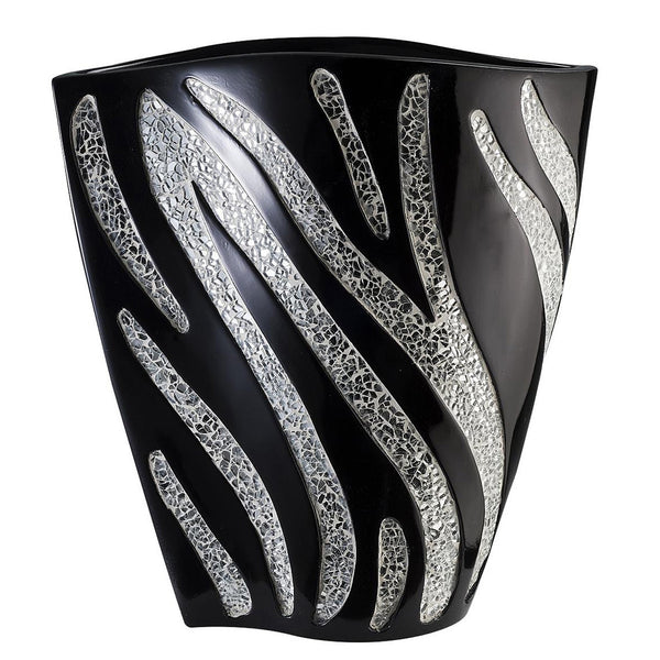 Homeroots 14" Black And Silver Striped Wavy Polyresin Table Vase  Polyresin 468943