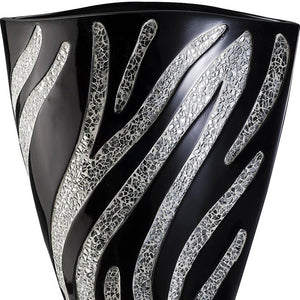 Homeroots 14" Black And Silver Striped Wavy Polyresin Table Vase  Polyresin 468943