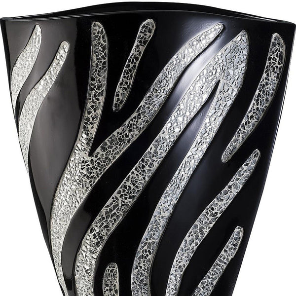 Homeroots 14" Black And Silver Striped Wavy Polyresin Table Vase  Polyresin 468943