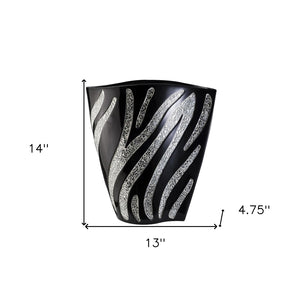 HomeRoots 14" Striking Black and Silver Wavy Polyresin Vase – Modern Centerpiece for Home Decor & Gifting 468943