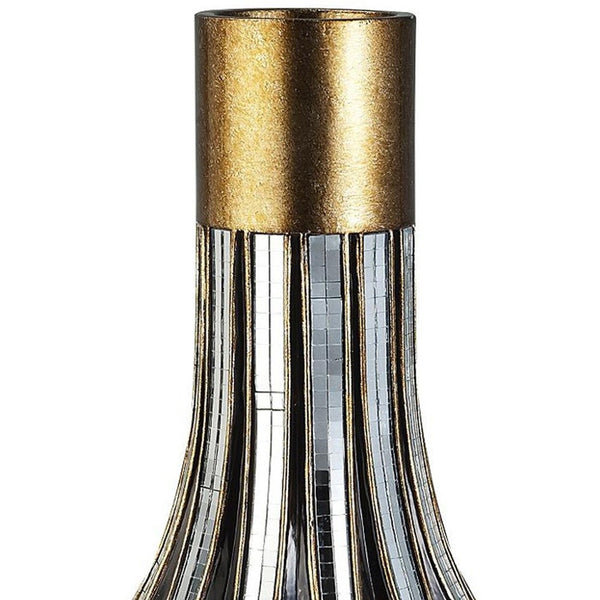 Homeroots 16" Gold And Black Striped Bud Polyresin Table Vase  Polyresin 468946