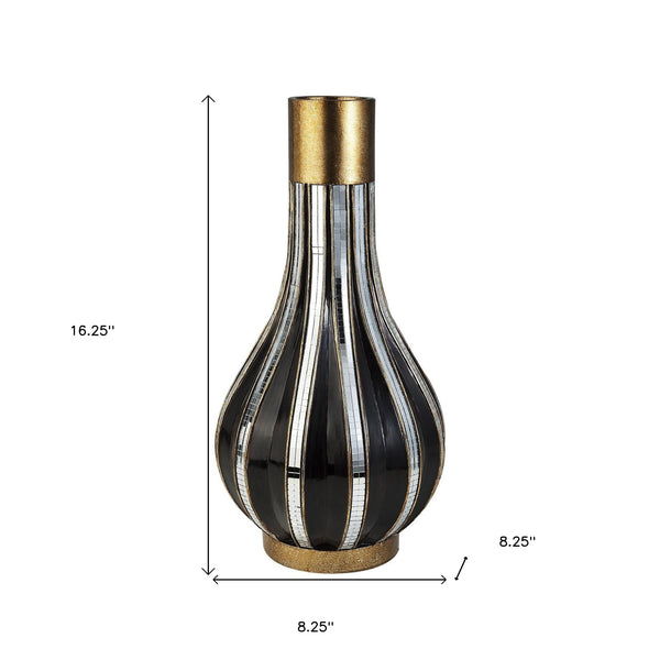 Homeroots 16" Gold And Black Striped Bud Polyresin Table Vase  Polyresin 468946