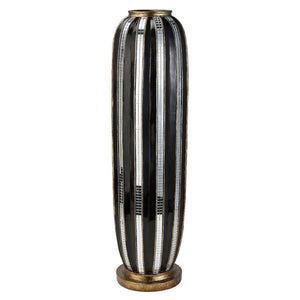 Homeroots 21" Black And Silver Striped Cylinder Polyresin Floor Vase  Polyresin 468947