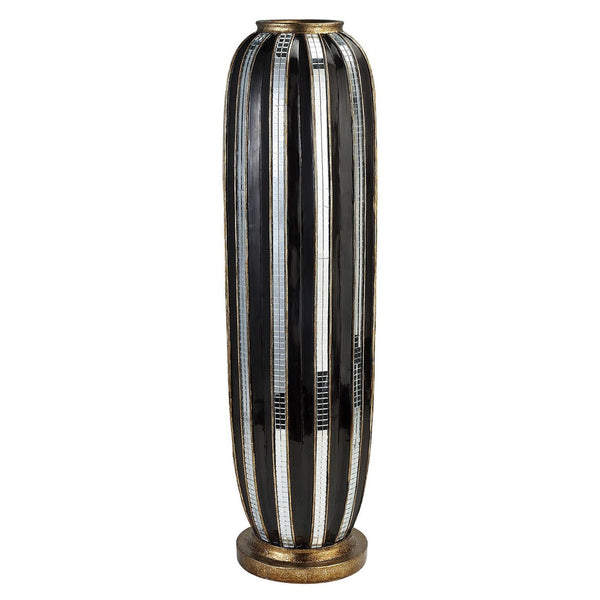 Homeroots 21" Black And Silver Striped Cylinder Polyresin Floor Vase  Polyresin 468947