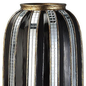 Homeroots 21" Black And Silver Striped Cylinder Polyresin Floor Vase  Polyresin 468947