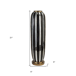 Homeroots 21" Black And Silver Striped Cylinder Polyresin Floor Vase  Polyresin 468947