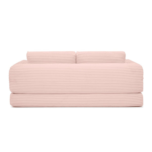 English Elm 2-in-1 Corduroy Futon Sofa Sleeper with Foam Fill and Modular Floor Profile Pink W1117P417305