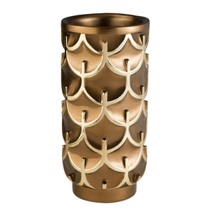 Homeroots 14" Polyresin Gold Geometric Cylinder Table Vase  Polyresin 468952