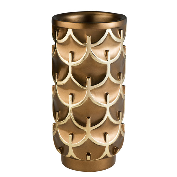 Homeroots 14" Polyresin Gold Geometric Cylinder Table Vase  Polyresin 468952