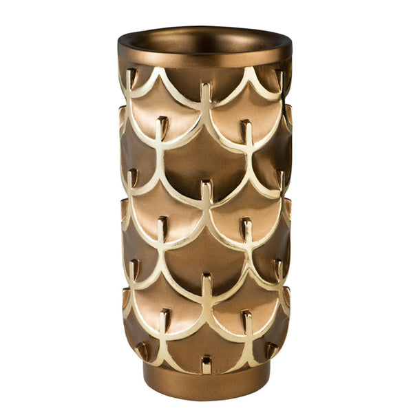 Homeroots 14" Polyresin Gold Geometric Cylinder Table Vase  Polyresin 468952