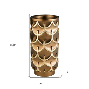 Homeroots 14" Polyresin Gold Geometric Cylinder Table Vase  Polyresin 468952