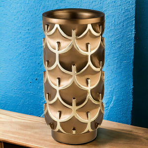 Homeroots 14" Polyresin Gold Geometric Cylinder Table Vase  Polyresin 468952